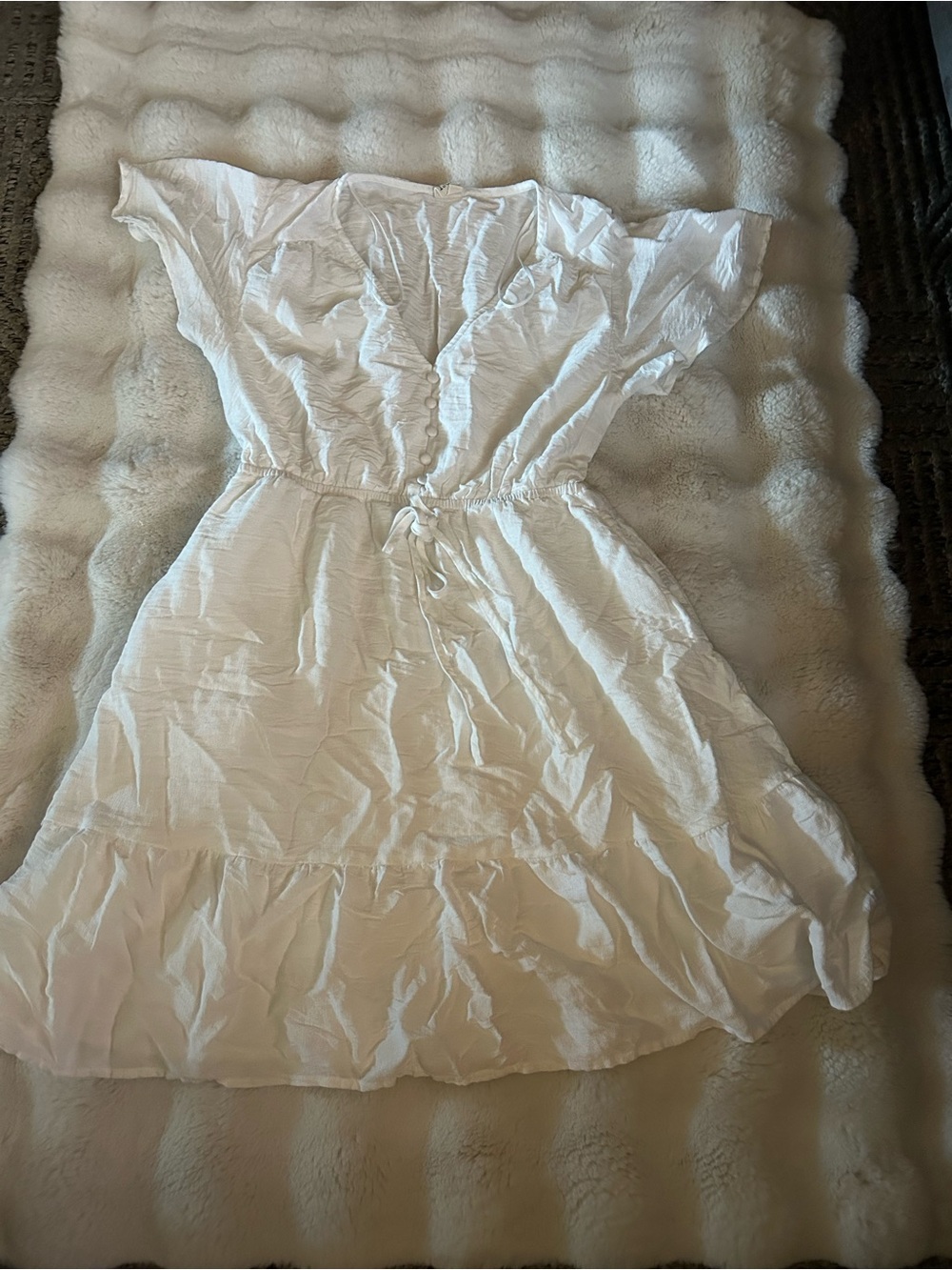 J.O.A. White Tiered V-Neck Button-Front Dress